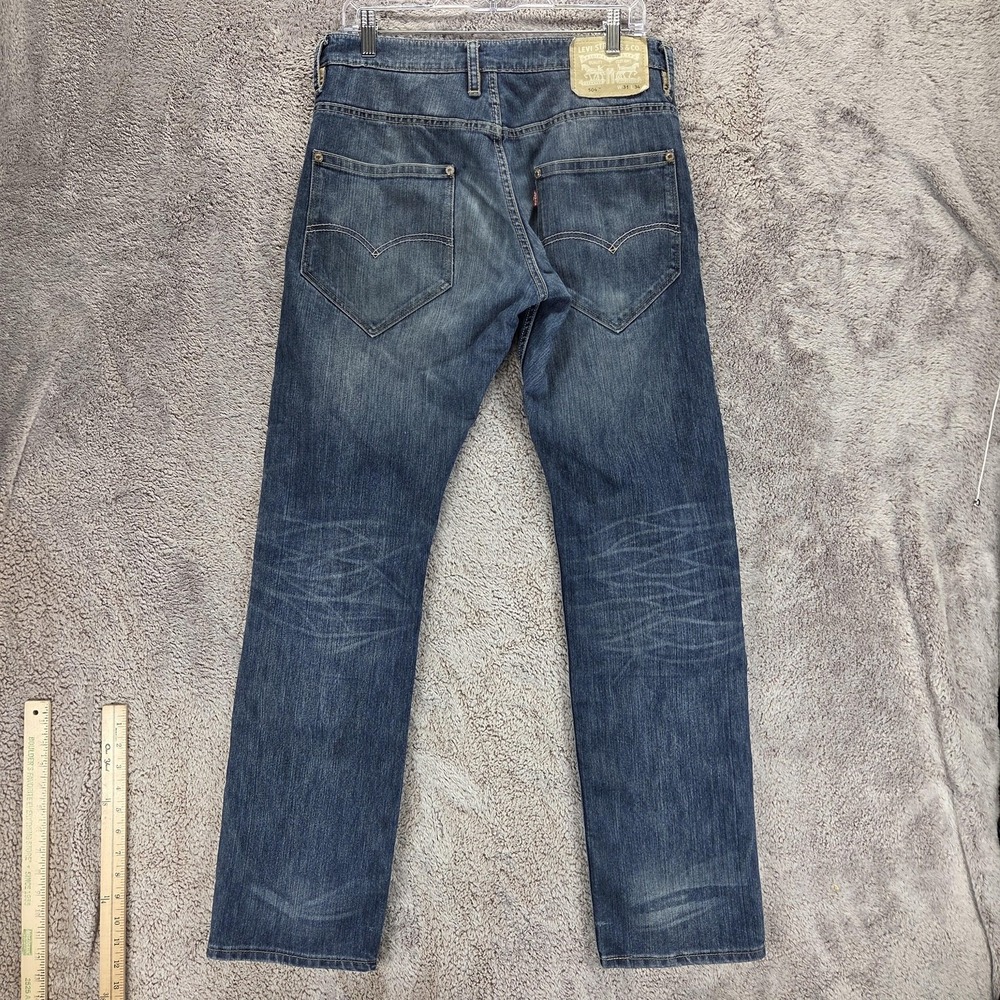 Levis 504 Jeans Mens Blue Regular Straight Zip Fly Denim Honeycomb Fits 31x32
